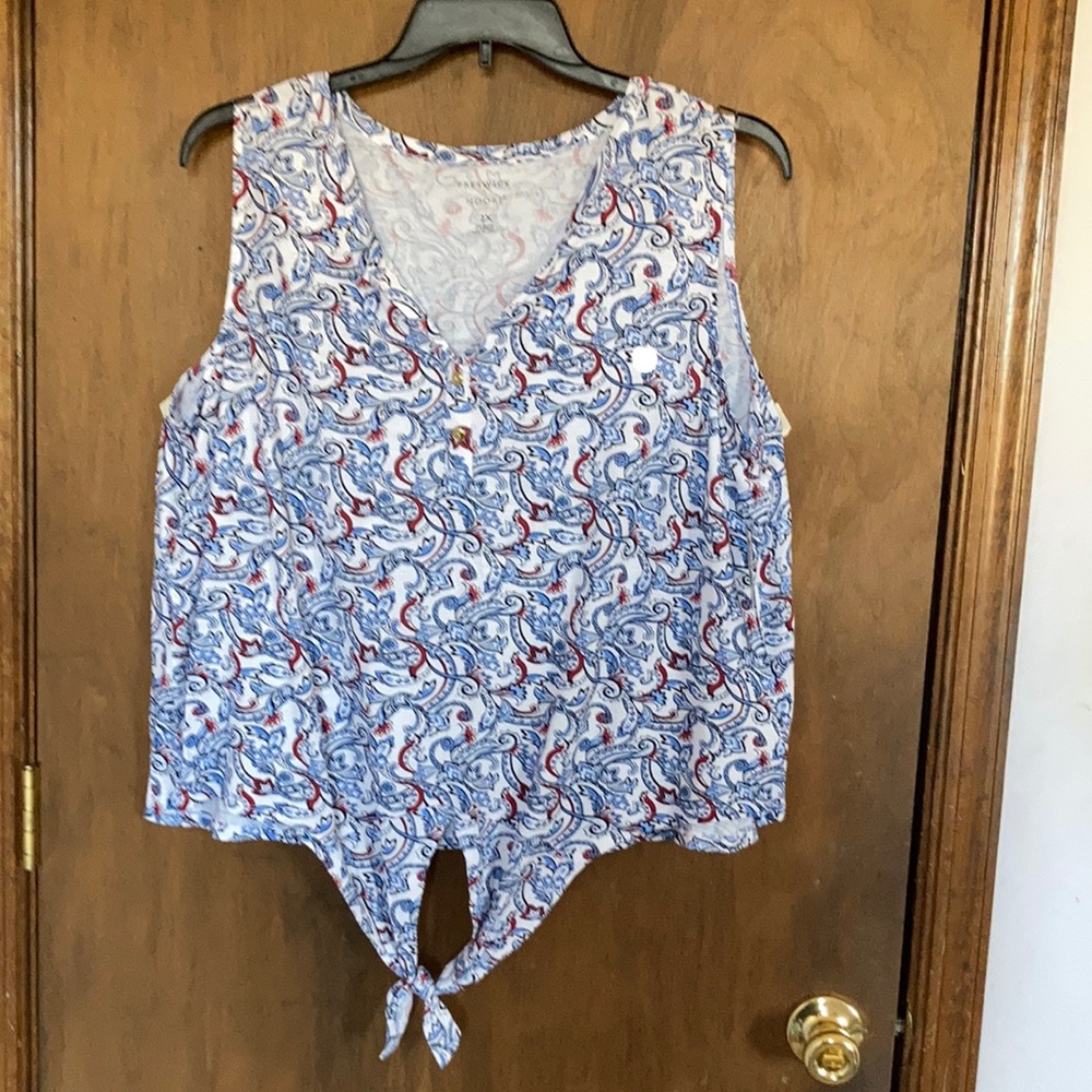 Preswick & Moore top paisley floral print top w stretch & tie detail 2X